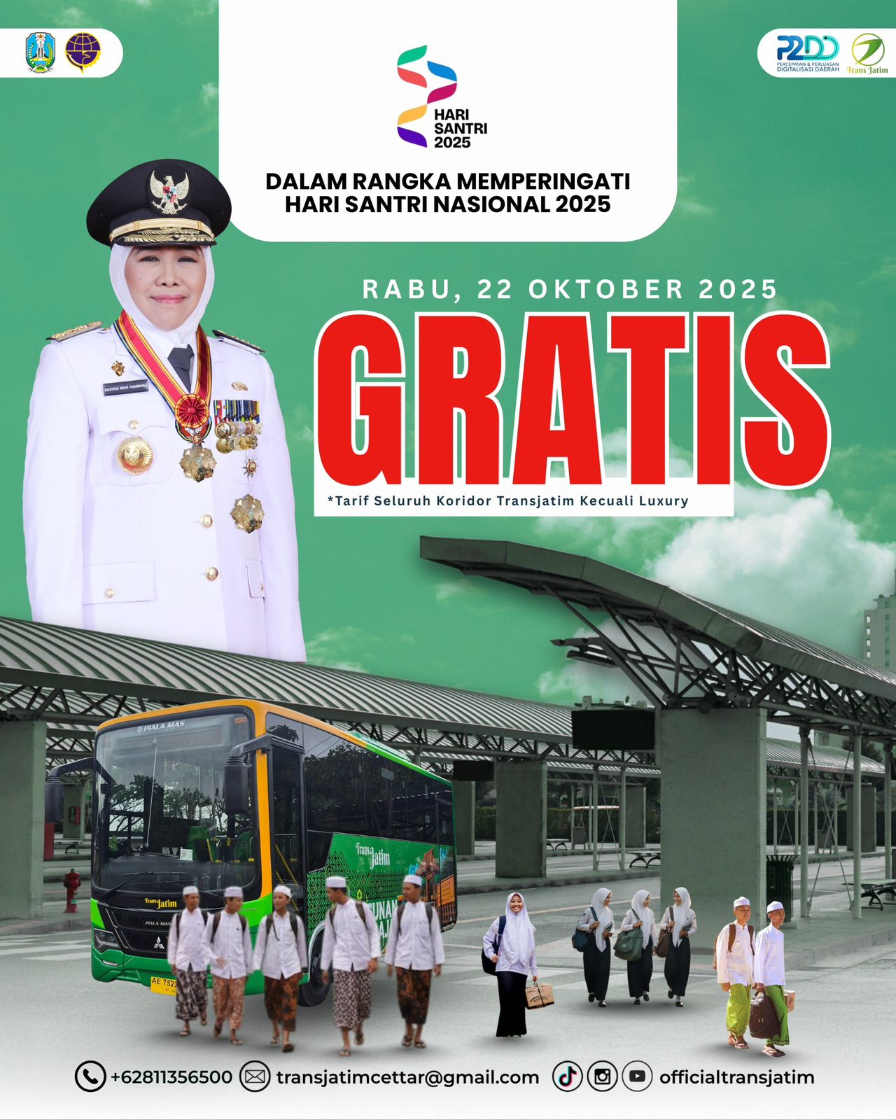 Gubernur Khofifah: Santri Mengajarkan Kesederhanaan, Naik Trans Jatim Jadi Langkah Nyata Kurangi Polusi