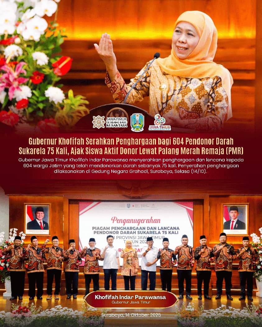Gubernur Khofifah Serukan Donor Darah Massal di Sekolah, Targetkan 4 Persen Penduduk Jadi Pendonor Aktif
