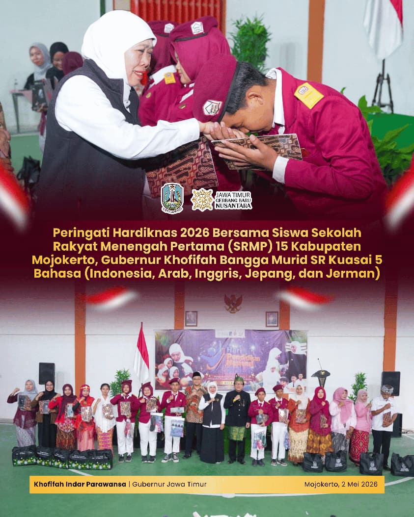 Gubernur Khofifah Undang Siswa SRMP 15 Mojokerto Tampil di Hardiknas Tingkat Provinsi